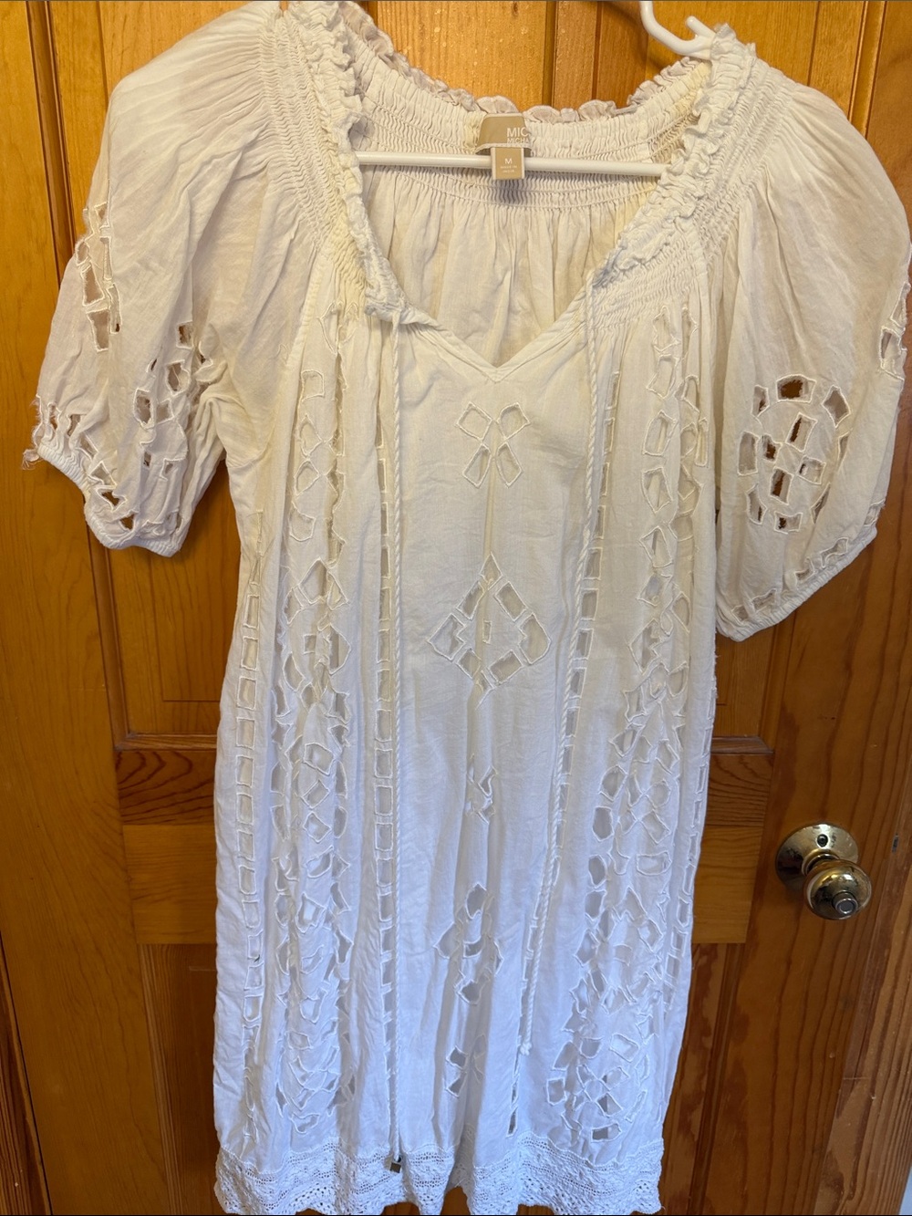 MICHAEL Michael Kors White Eyelet Peasant Dress